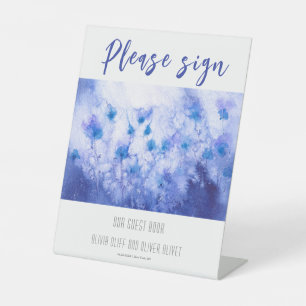 Winter Blue Garden Guest Book Pedestal Sign