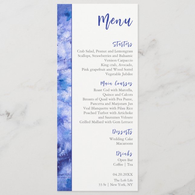 Winter Blue Garden Wedding Menu (Front)