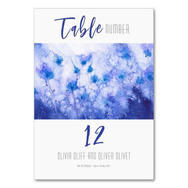 Winter Blue Garden Wedding Table Number (Front)