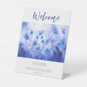 Winter Blue Garden Wedding Welcome Pedestal Sign