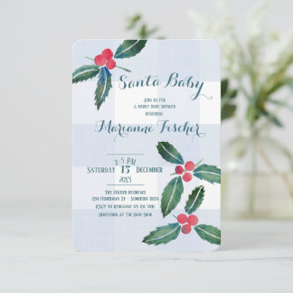 Winter blue gingham Santa baby Shower Invitation