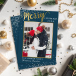 Winter Blue Gold Script  Merry Christmas Photo Holiday Card<br><div class="desc">Winter Blue Gold Script Merry Christmas Photo Holiday Card</div>