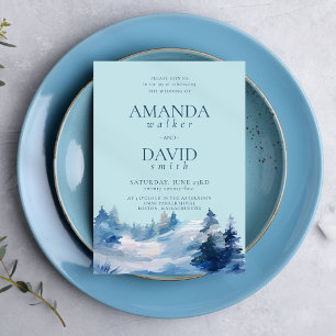 Winter Blue green Tree Bakcground Wedding Invitation