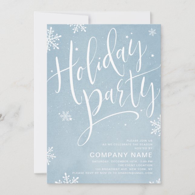 Winter blue handwritten calligraphy holiday Party Invitation (Front)