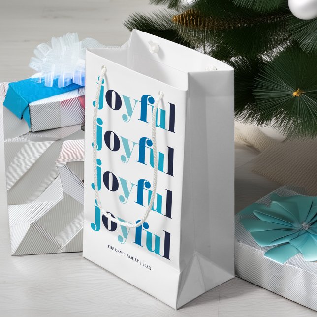 Winter Blue "Joyful" Personalised Holiday  Small Gift Bag (Creator Uploaded)
