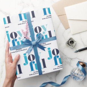 Winter Blue "Joyful" Personalised Holiday  Wrapping Paper