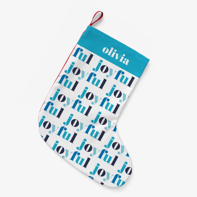 Winter Blue "Joyful" Personalised Small Christmas Stocking (Front (Hanging))