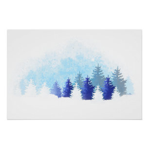 Winter Blue Landscape Poster