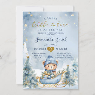 Winter Blue Little Bear on The Way Baby Shower Invitation