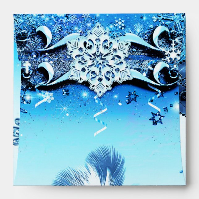 Winter Blue Masquerade Mask & Snowflakes Elegant Envelopes (Back (Top Flap))