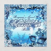 Winter Blue Masquerade Mask & Snowflakes Elegant