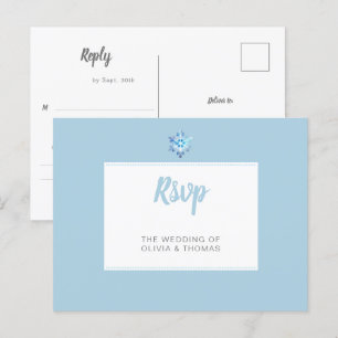 Winter Blue Minimalist Snowflake Wedding Meal RSVP Invitation Postcard