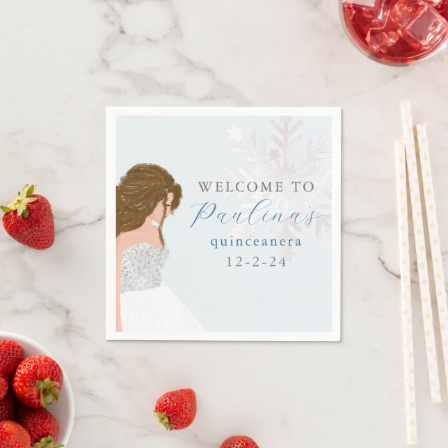 Winter Blue Mis Quince 15th Birthday Quinceañera Napkin (Insitu)