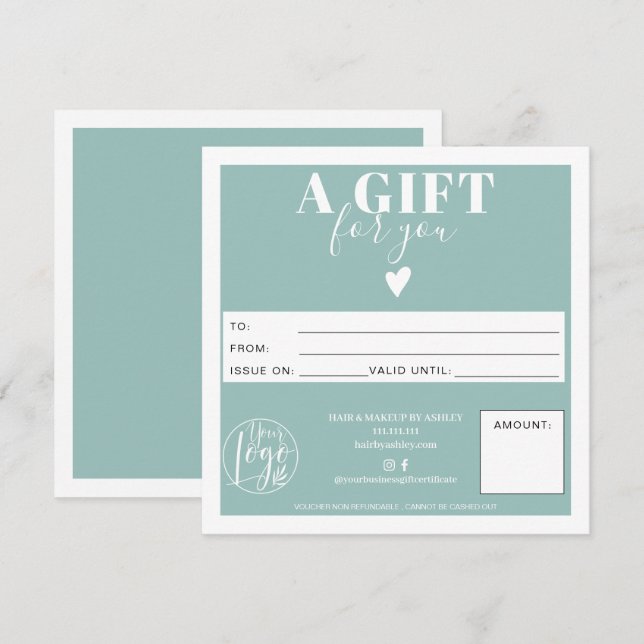 Winter blue modern square gift certificate logo (Front/Back)