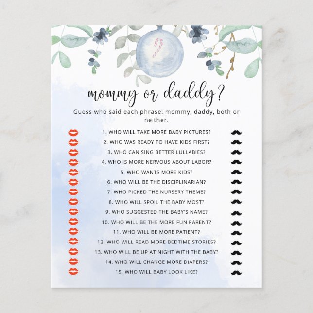 Winter blue mummy or daddy baby shower game (Front)