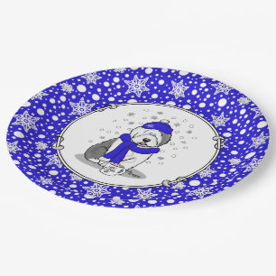 Winter Blue Old English Sheepdog Dog (Grey 1) Cute Paper Plate