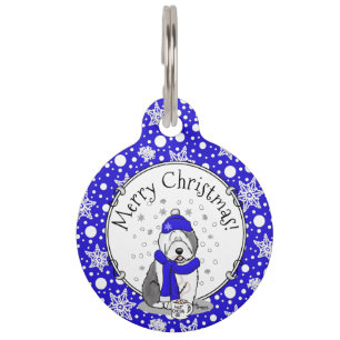 Winter Blue Old English Sheepdog Dog (Grey 1) Cute Pet Tag