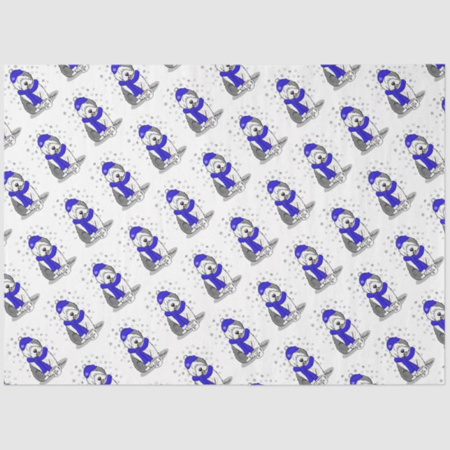 Winter Blue Old English Sheepdog Dog (Grey 1) Cute Tissue Paper (Front)