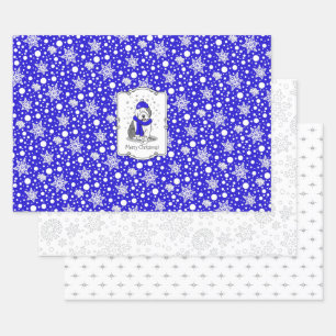 Winter Blue Old English Sheepdog Dog (Grey 1) Cute Wrapping Paper Sheet