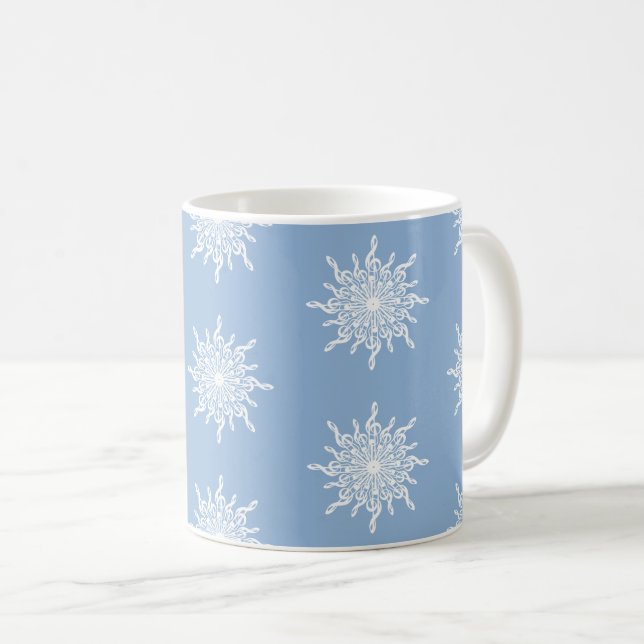Winter Blue Ornamental G-Clef Snowflake Pattern Coffee Mug (Front Right)