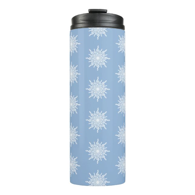 Winter Blue Ornamental G-Clef Snowflake Pattern Thermal Tumbler (Front)