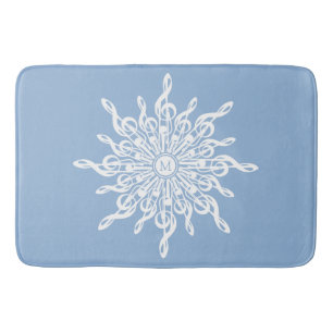 Winter Blue Ornamental Monogram G-Clef Snowflake Bath Mat