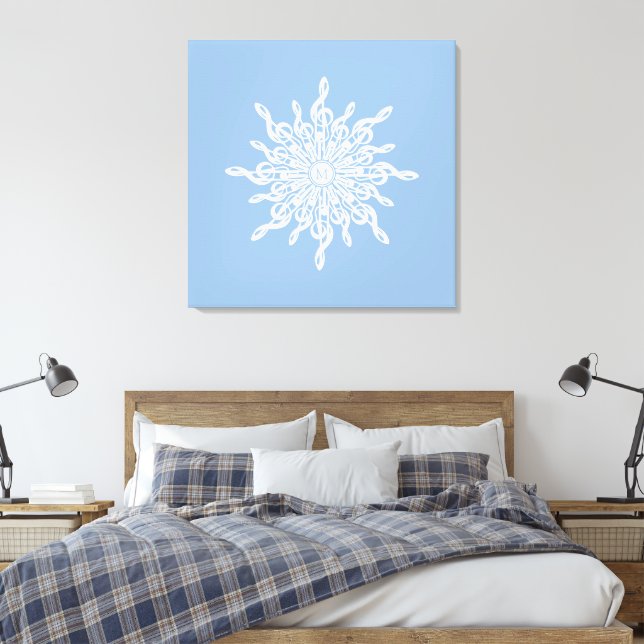 Winter Blue Ornamental Monogram G-Clef Snowflake Canvas Print (Insitu(Bedroom))
