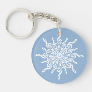 Winter Blue Ornamental Monogram G-Clef Snowflake Key Ring
