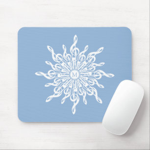 Winter Blue Ornamental Monogram G-Clef Snowflake Mouse Mat