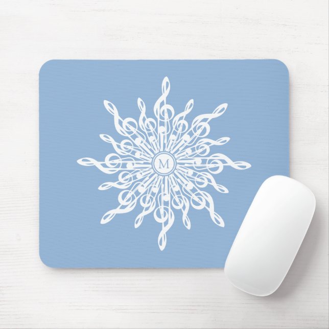 Winter Blue Ornamental Monogram G-Clef Snowflake Mouse Mat (With Mouse)