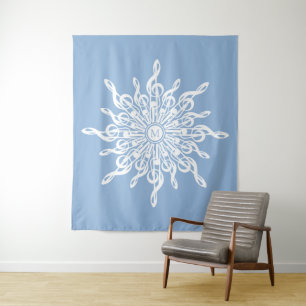 Winter Blue Ornamental Monogram G-Clef Snowflake Tapestry