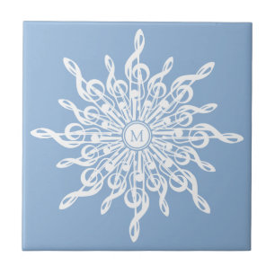 Winter Blue Ornamental Monogram G-Clef Snowflake Tile