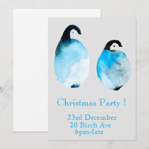 Winter blue peguinChristmas party invitation