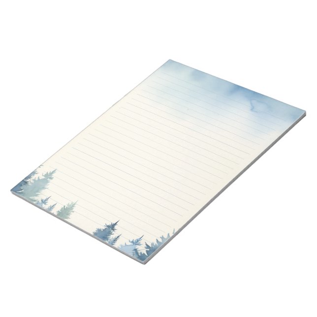 Winter blue pine trees lined notepad (Angled)