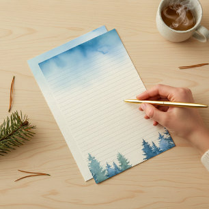 Winter blue pine trees lined stationery