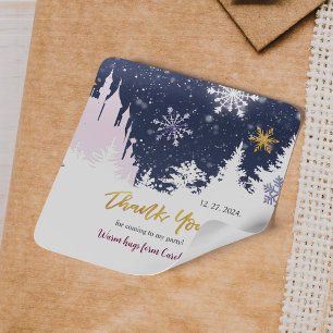 Winter Blue Purple Gold Snowflakes Magic Birthday Square Sticker