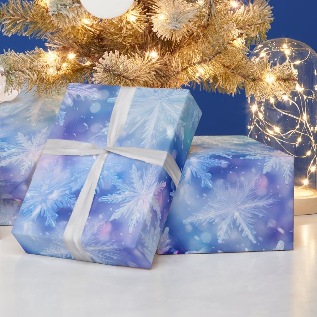 Winter Blue Purple Snowflakes Christmas Wrapping Paper (Holidays)