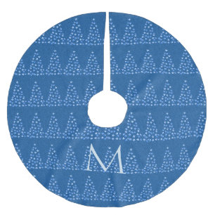Winter Blue Retro Starry Christmas Trees Pattern Brushed Polyester Tree Skirt