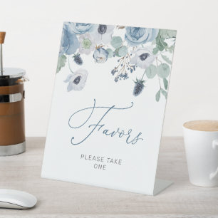 Winter Blue Rose Flowers Shower Favors Sign