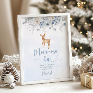 Winter blue silver deer cosy mum-osa bar Poster