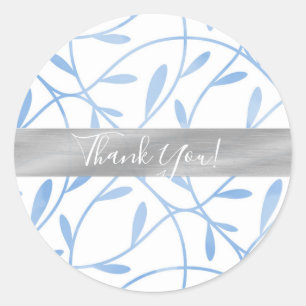 Winter Blue & Silver Ornamental Flourish Favour Classic Round Sticker