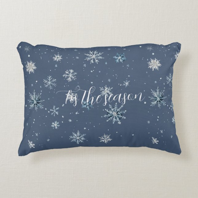 Winter Blue Silver Snowflakes Christmas Decorative Cushion (Front)