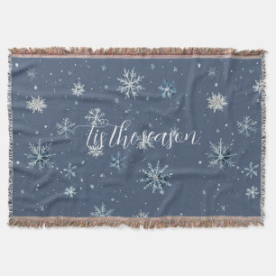 Winter Blue Silver Snowflakes Christmas Throw Blanket