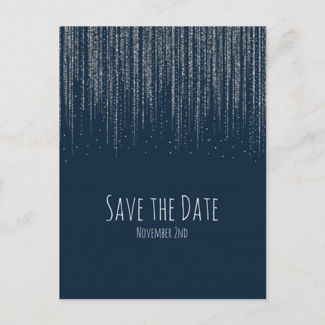 Winter Blue Silver Sparkling Ice Lights Save Date Announcement Postcard (Front)