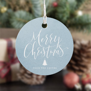 Winter Blue Simple Calligraphy Merry Christmas Favour Tags