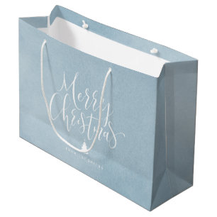 Winter Blue Simple Calligraphy Merry Christmas Large Gift Bag