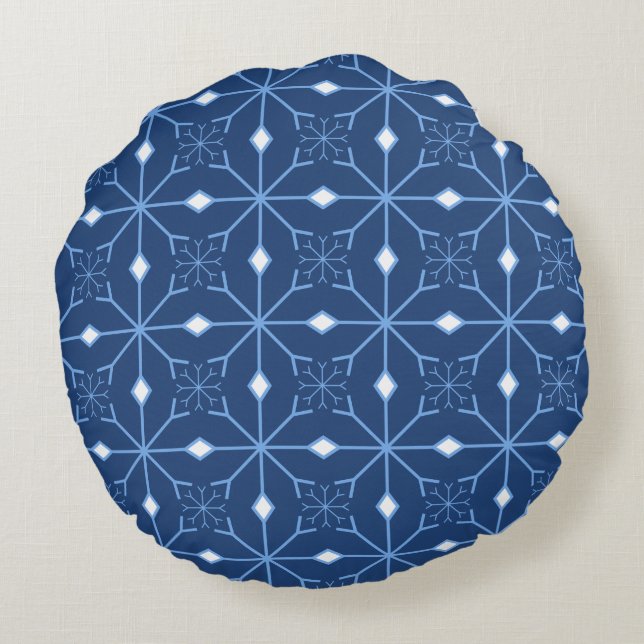 Winter Blue Snow and Ice Round Pillow (Back)