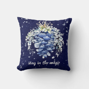 Winter Blue Snow Pinecone Throw Pillow