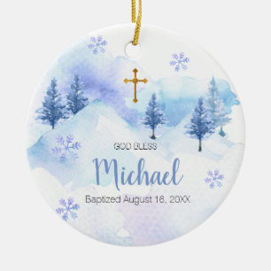 Winter Blue Snowflake Baptism Ornament God Bless