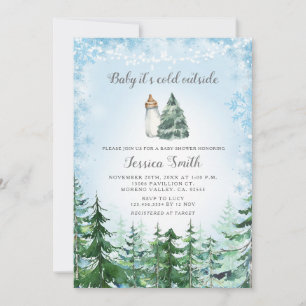 Winter Blue Snowflake Cold Outside Baby Shower Invitation